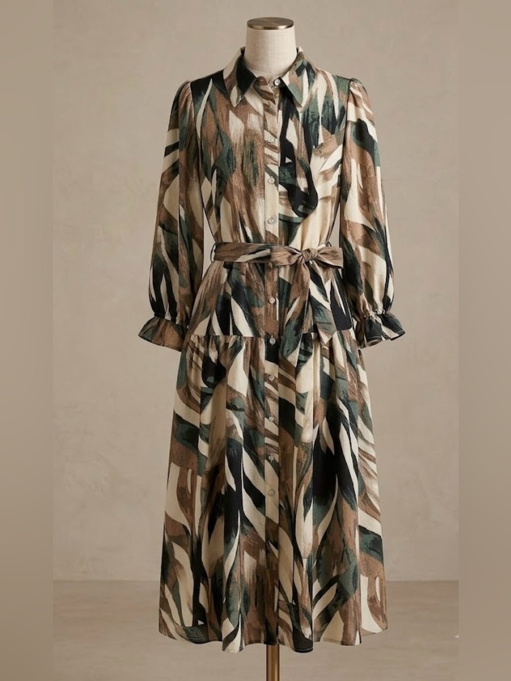 Chenault Women’s Abstract Brushstroke Button-Front Midi Dress Size L